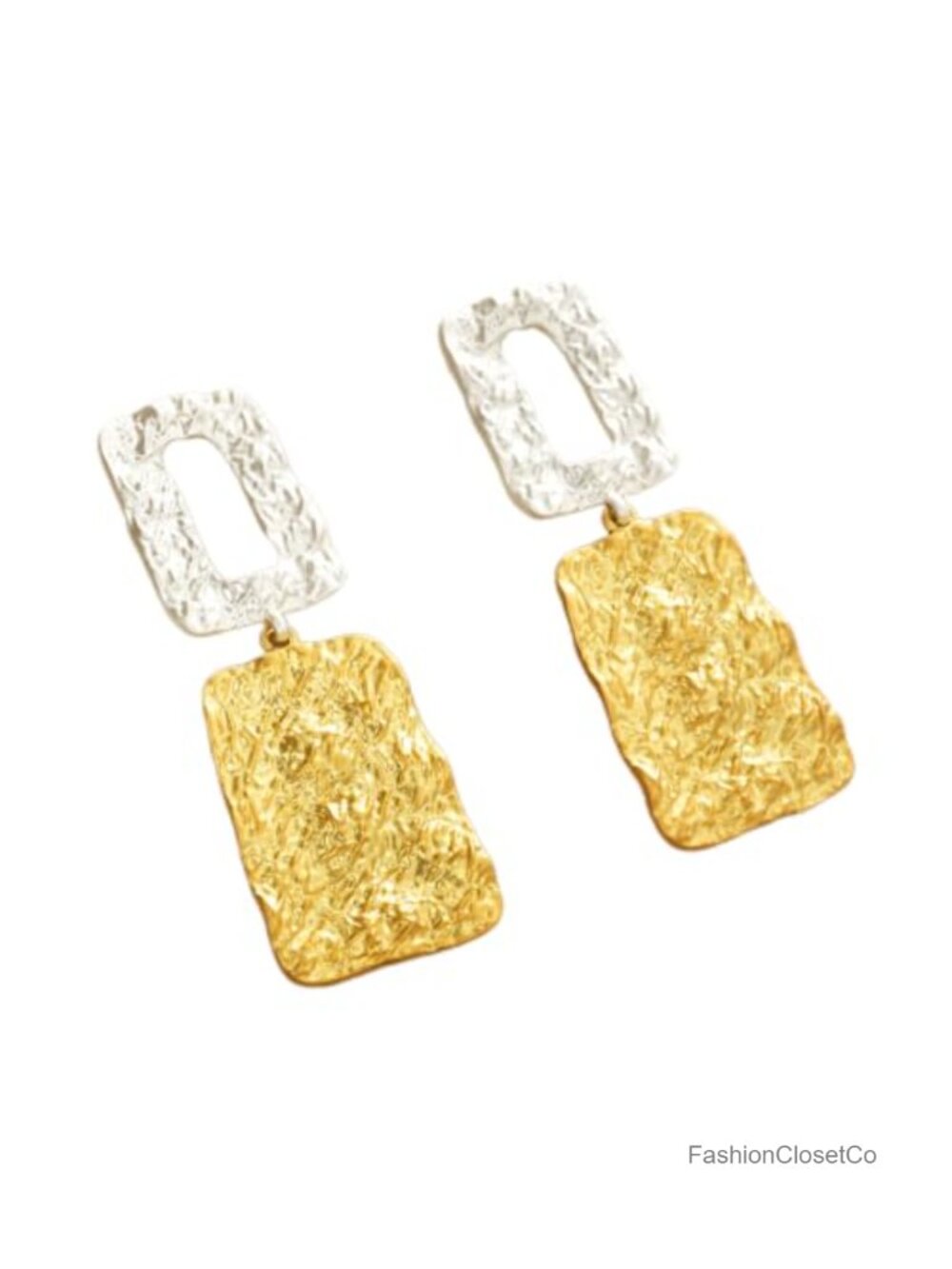 18K Gold-Plated Silver Two-Tone Hammered Geometric Dangle Earrings